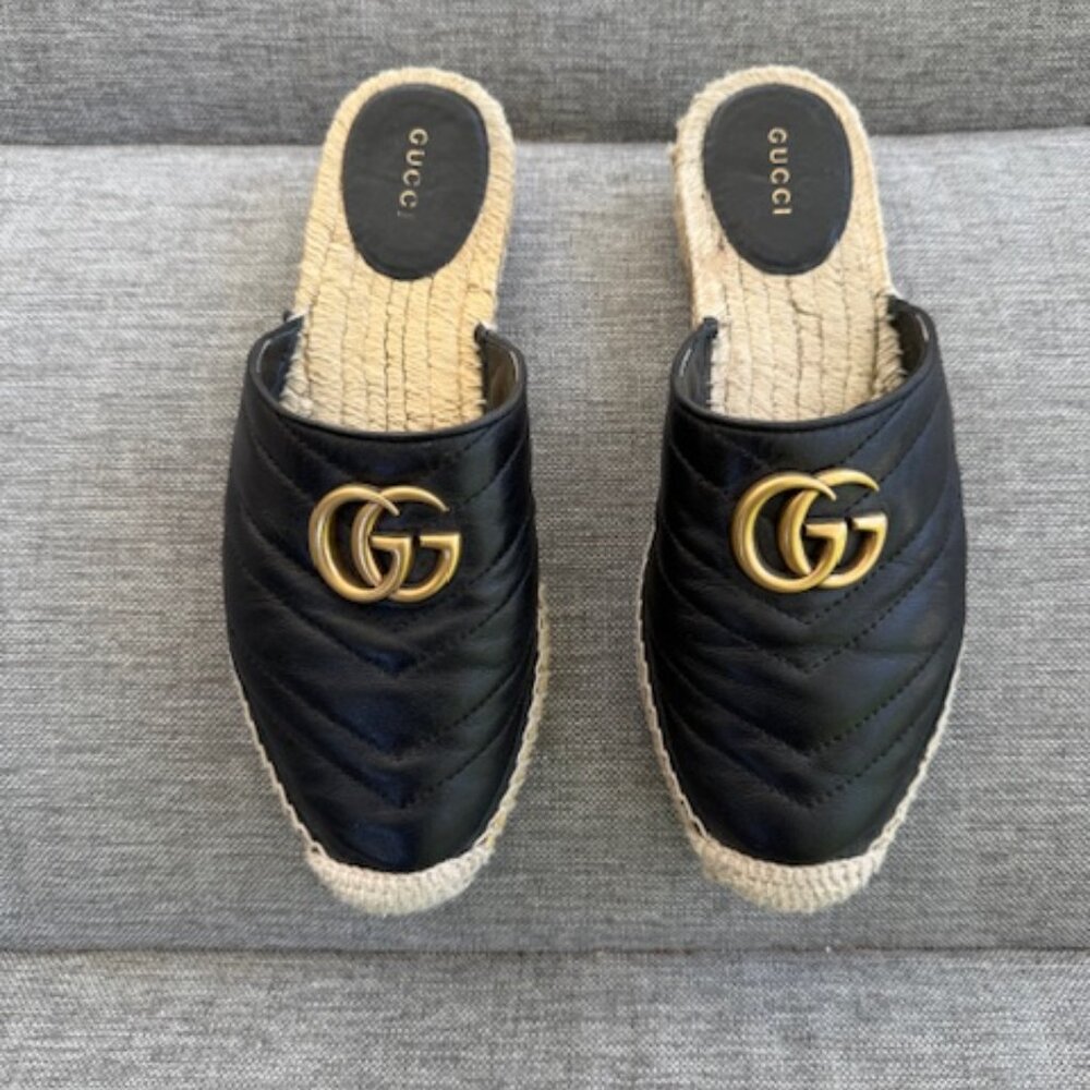 Gucci Double G Logo Leather Espadrilles Women's Size: 7.5 | IT 37.5